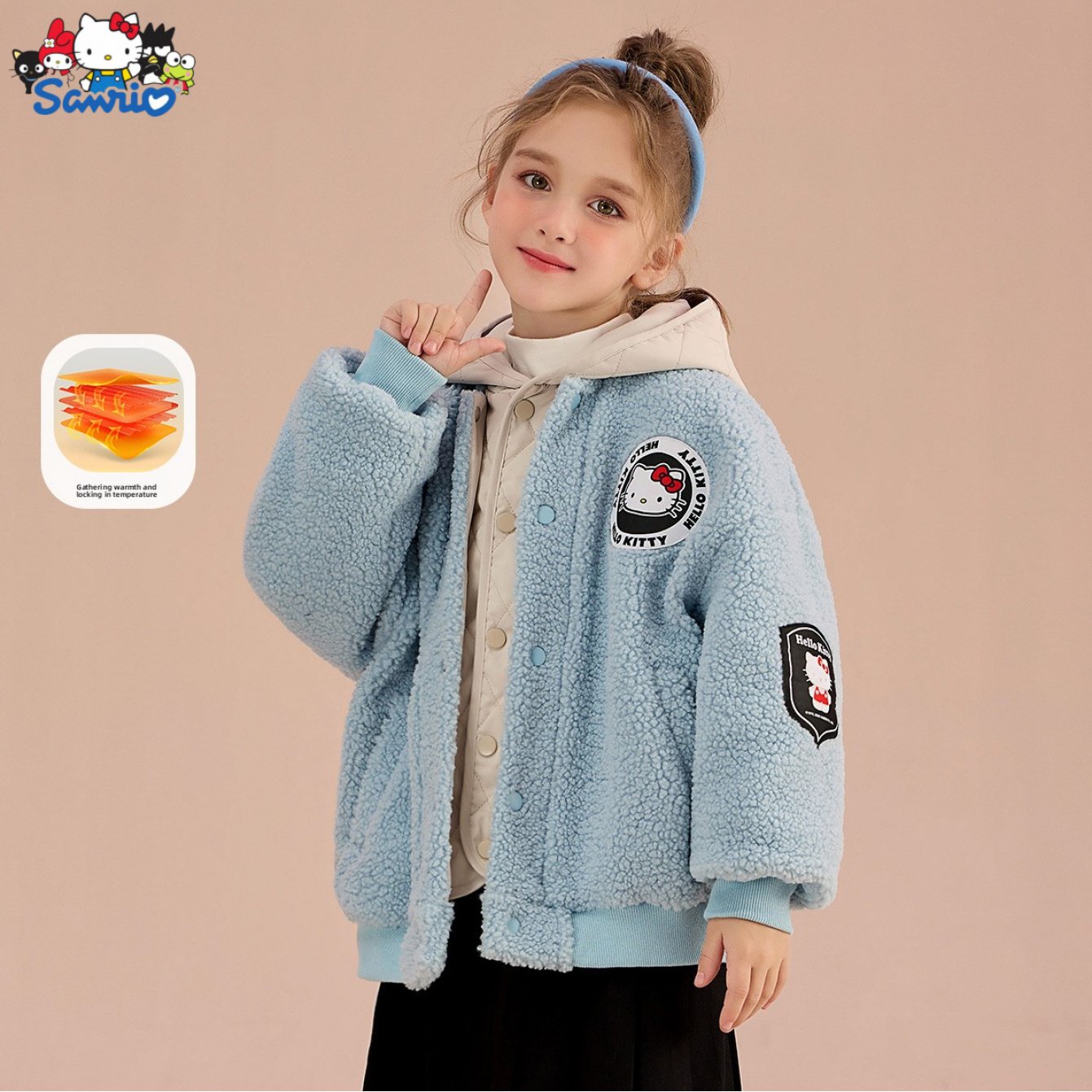 [Officially Licensed] Sanrio for hello kitty Girls' Thickened Warm Fake Two-Piece Jacket Cartoon Warm Winter Thickened Outerwear Comfortable Fabric Soft Skin-Friendly Fake Two-Piece Hooded Design Versatile Perfect Gift for Fa