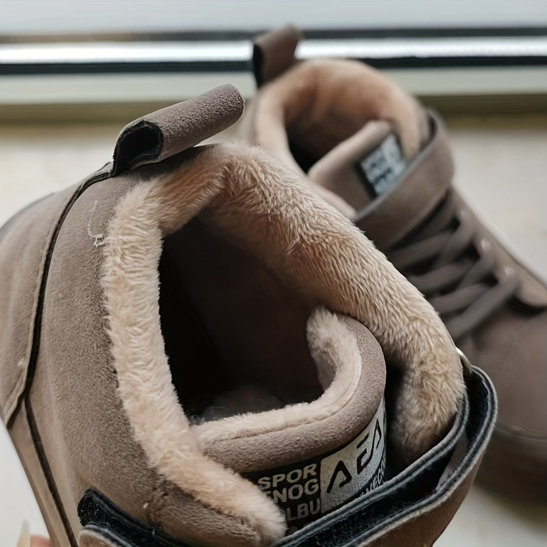 Boys' Winter High Quality All-Terrain Sneakers with Thick Warm & -Slip TPR Sole - Low-Top PU Shoes with Hook-and-Loop Closure for, Playdates, Outdoor Activities - Kids' Cold Weather Casual Footwear (Easy On/Off)