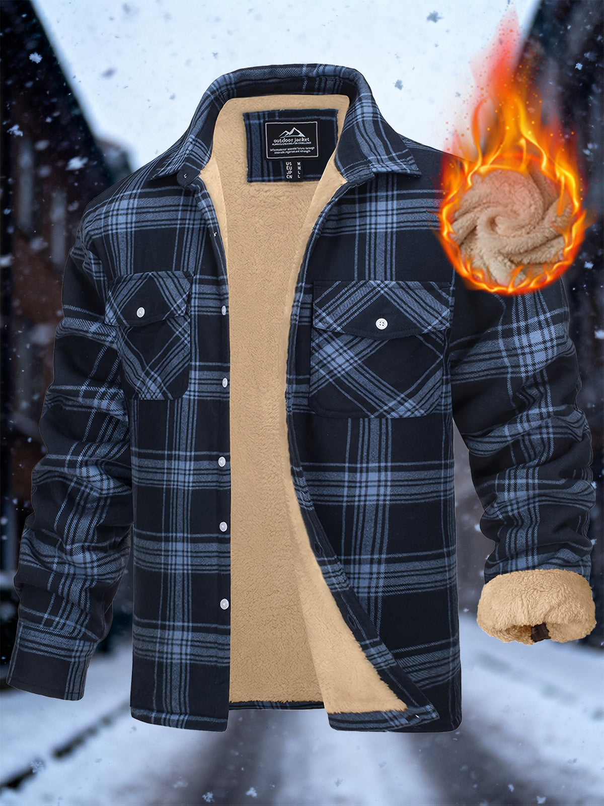 Men'S Winter Flannel Plaid Jacket Fleece Lining Long Sleeve Jacket Thermal Thick Jacket Fashion Stripe Pattern Classic Jacket, Fabric Warm And Soft, Comfortable To Wear Winter Jacket Perfect For Casual Wear College Travel Par